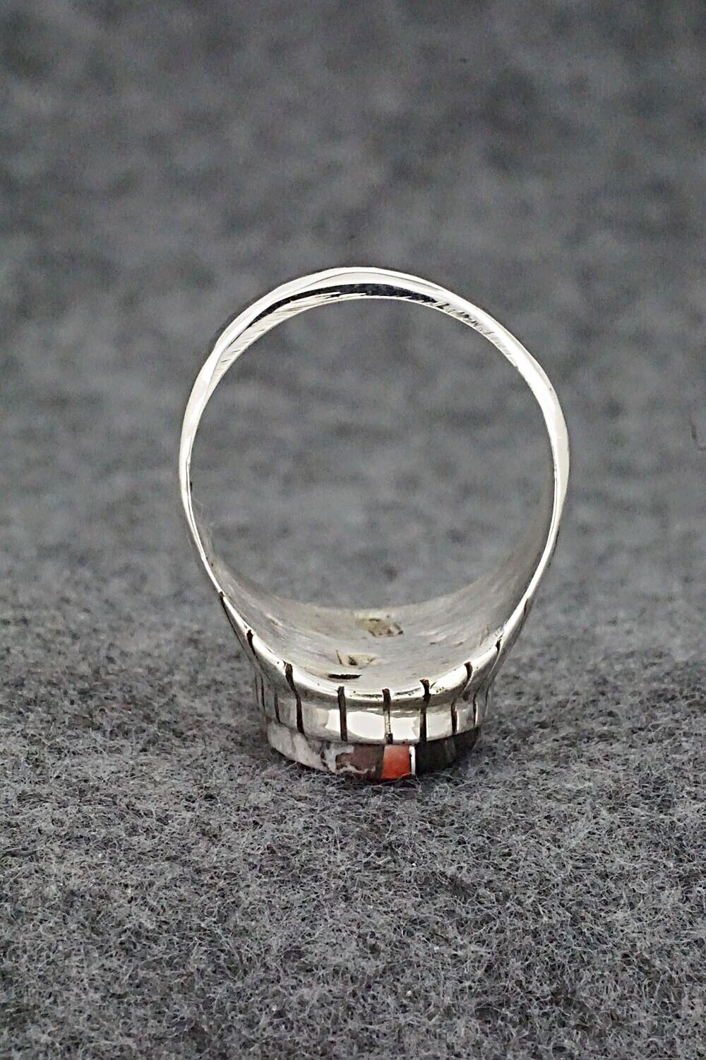 Wild Horse, Spiny Oyster, Onyx & Sterling Silver Ring - Trevor Jack - Size 11.5
