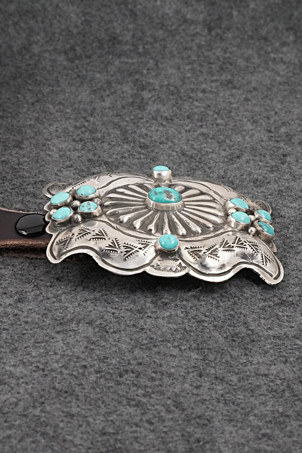 Turquoise, Sterling Silver & Leather Concho Belt - Marilyn Ramone