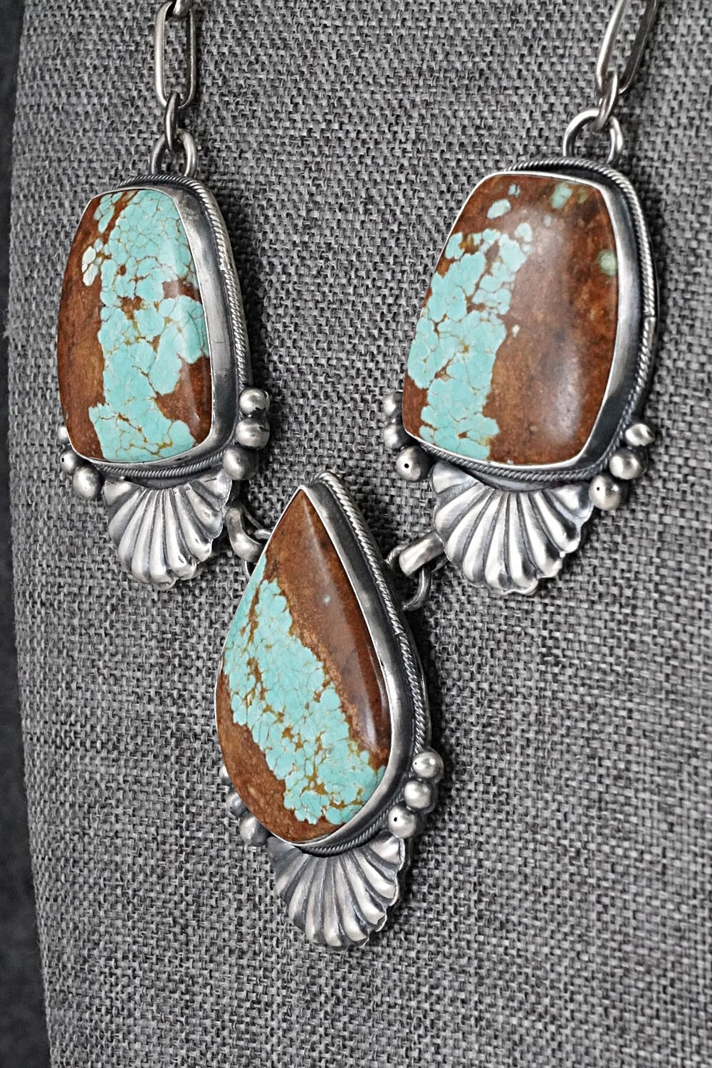 Turquoise & Sterling Silver Necklace and Earrings Set - Paul Livingston