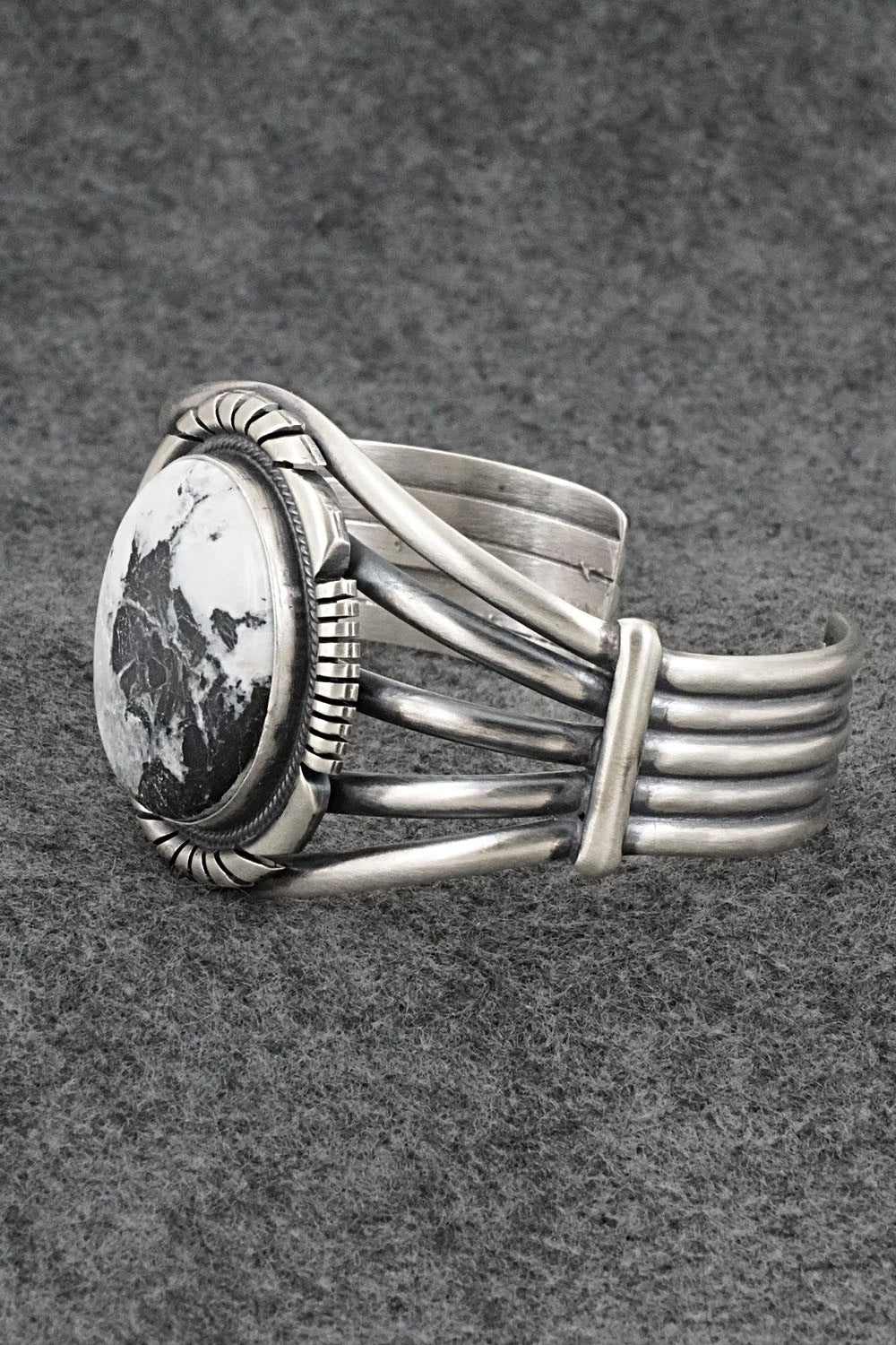 White Buffalo & Sterling Silver Bracelet - Mark Yazzie