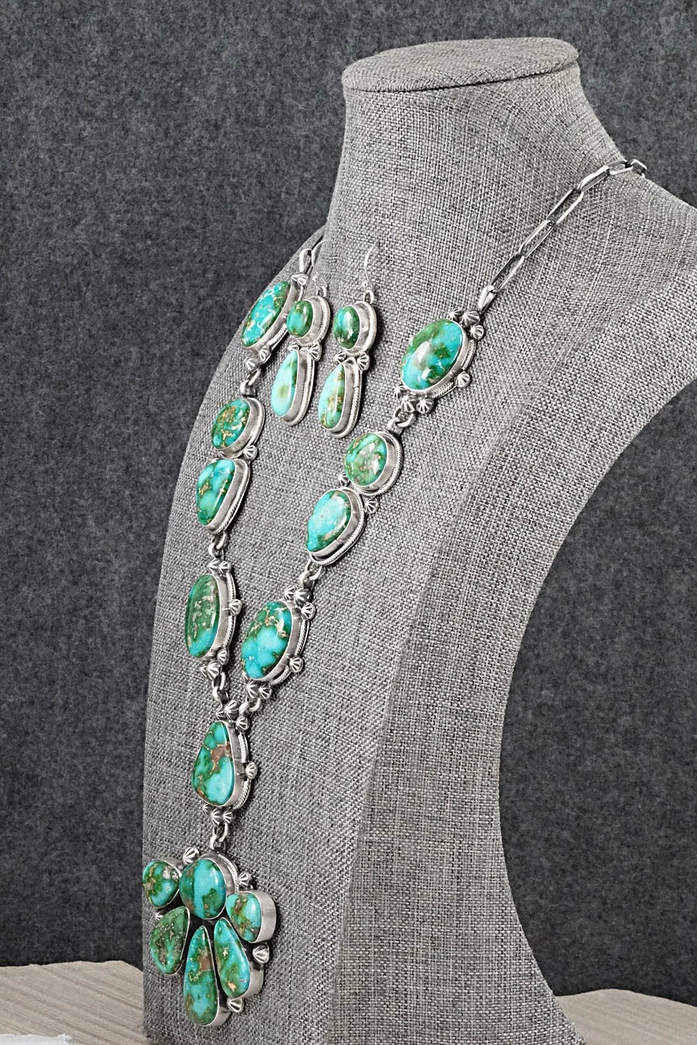 Turquoise & Sterling Silver Necklace and Earrings Set - Bobby Johnson