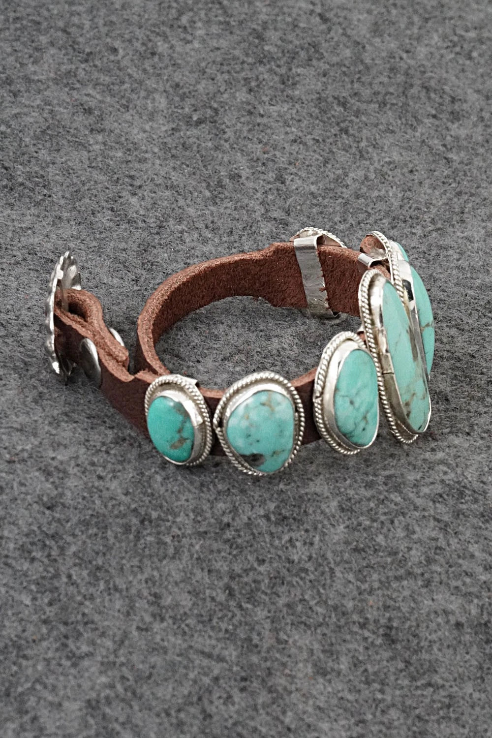 Turquoise, Sterling Silver & Leather Bracelet - Rosita Charlie