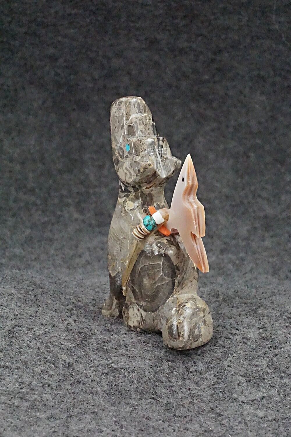 Wolf with Roadrunner Zuni Fetish Carving - Fernando Laiwakete
