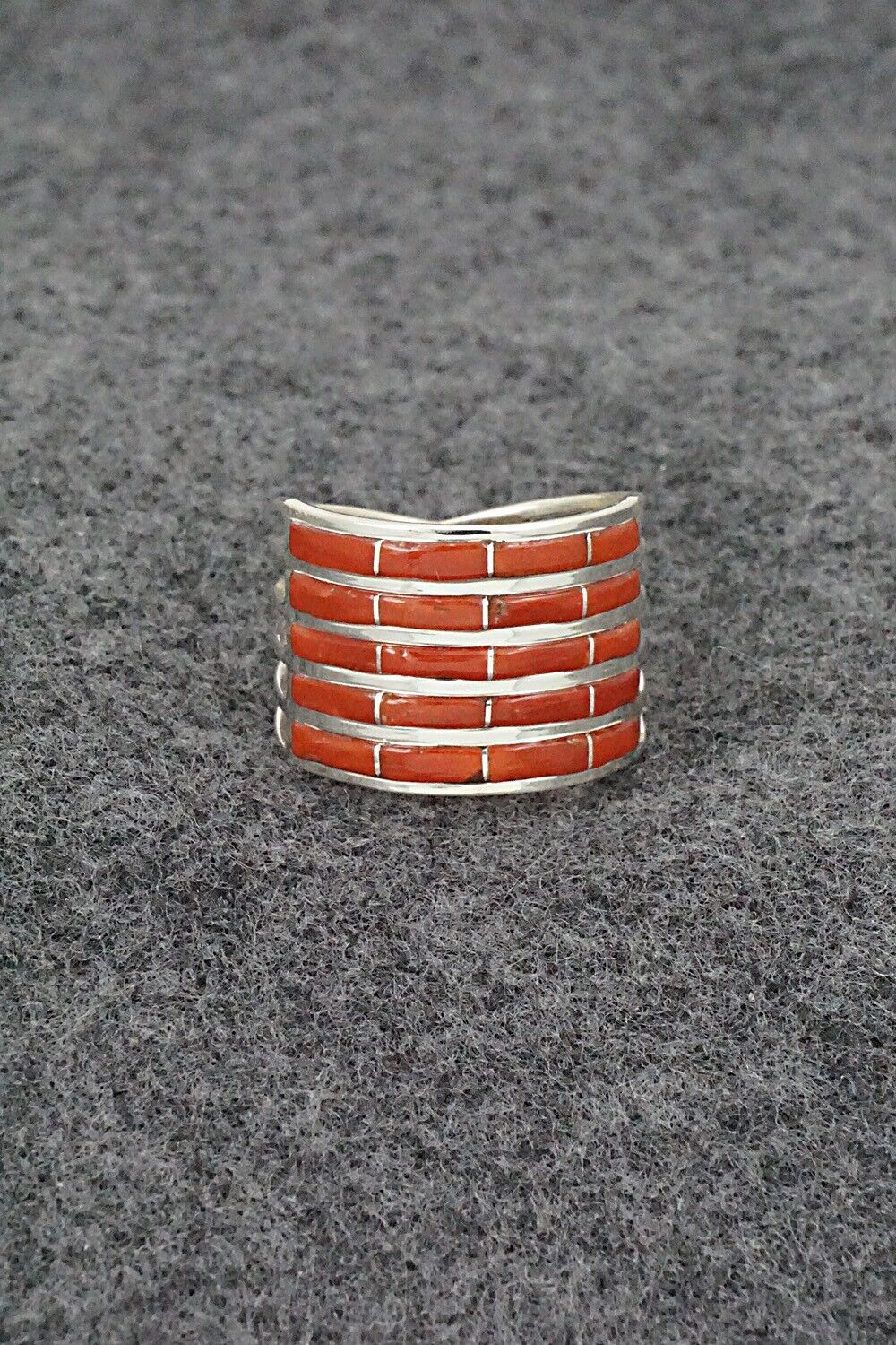 Coral & Sterling Silver Ring - Andrew Enrico - Size 9