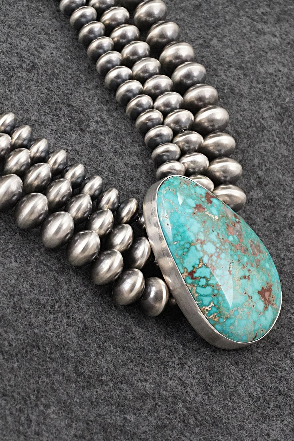 Turquoise & Sterling Silver Navajo Pearl Necklace - Gruber & Halwood