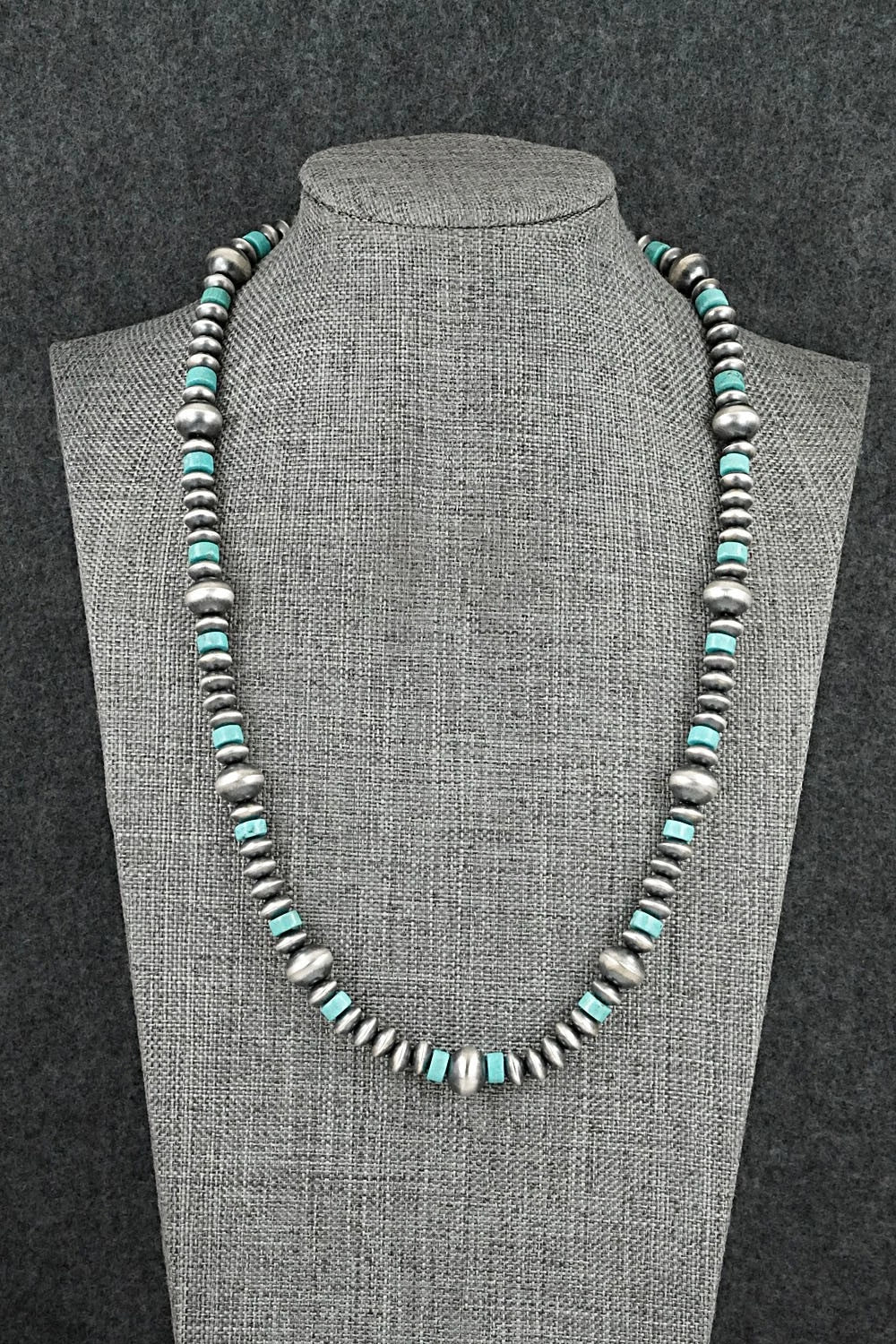 Turquoise & Sterling Silver Navajo Pearl Necklace 20" - Crystal Haley
