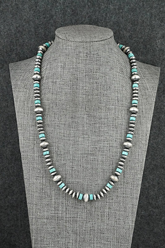 Turquoise & Sterling Silver Navajo Pearl Necklace 20" - Crystal Haley
