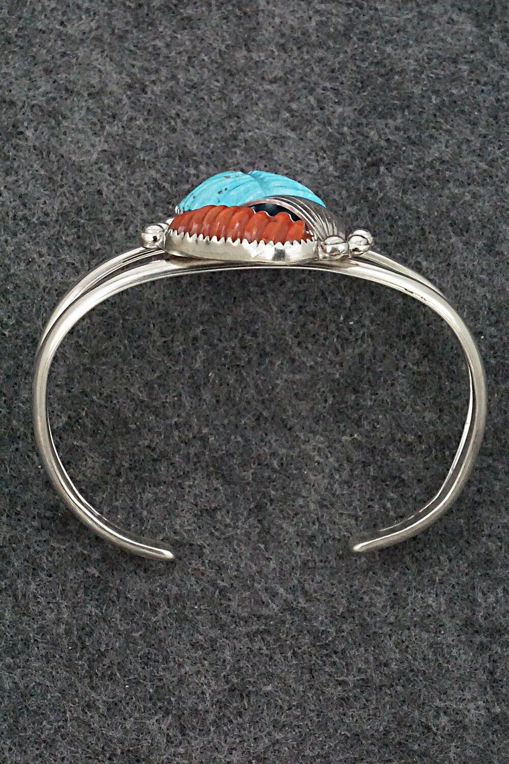 Turquoise, Coral & Sterling Silver Bracelet - Lyolita Tsattie