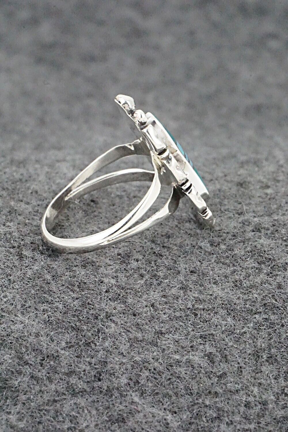 Turquoise, Opalite & Sterling Silver Inlay Ring - James Manygoats - Size 8.75