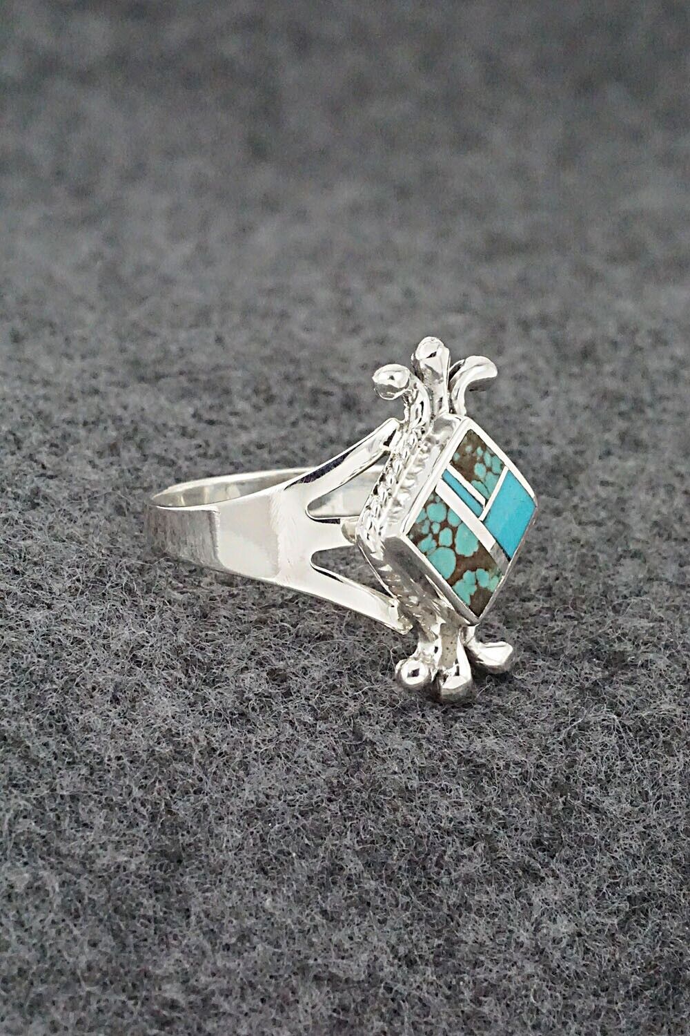 Turquoise & Sterling Silver Inlay Ring - James Manygoats - Size 8