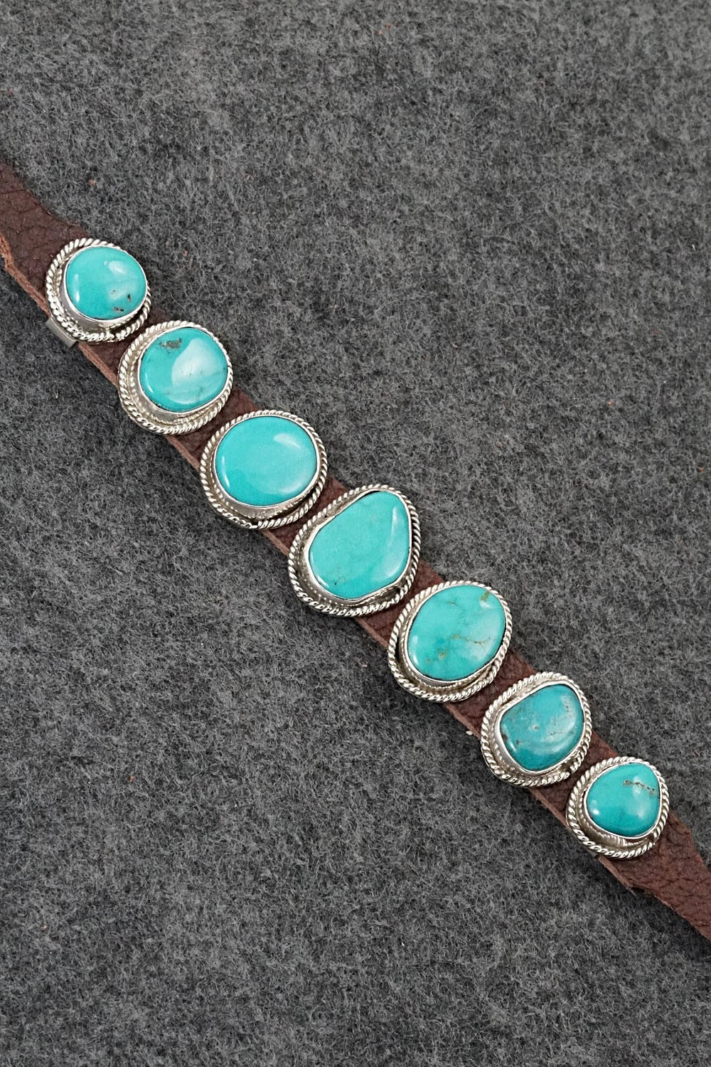 Turquoise, Sterling Silver & Leather Bracelet - Rosita Charlie