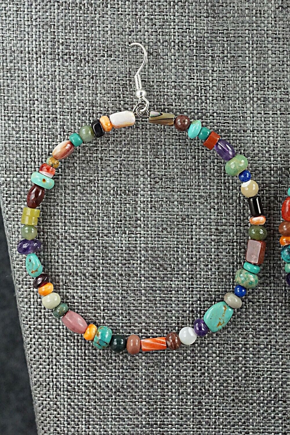 Multi Stone & Sterling Silver Hoop Earrings - Helen Tsosie