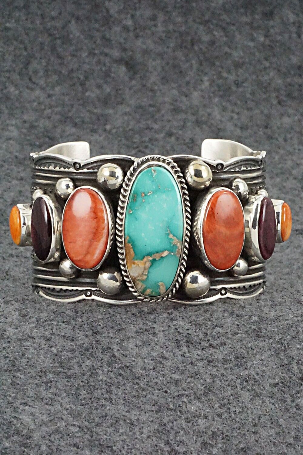 Turquoise, Spiny Oyster & Sterling Silver Bracelet - Guy Hoskie