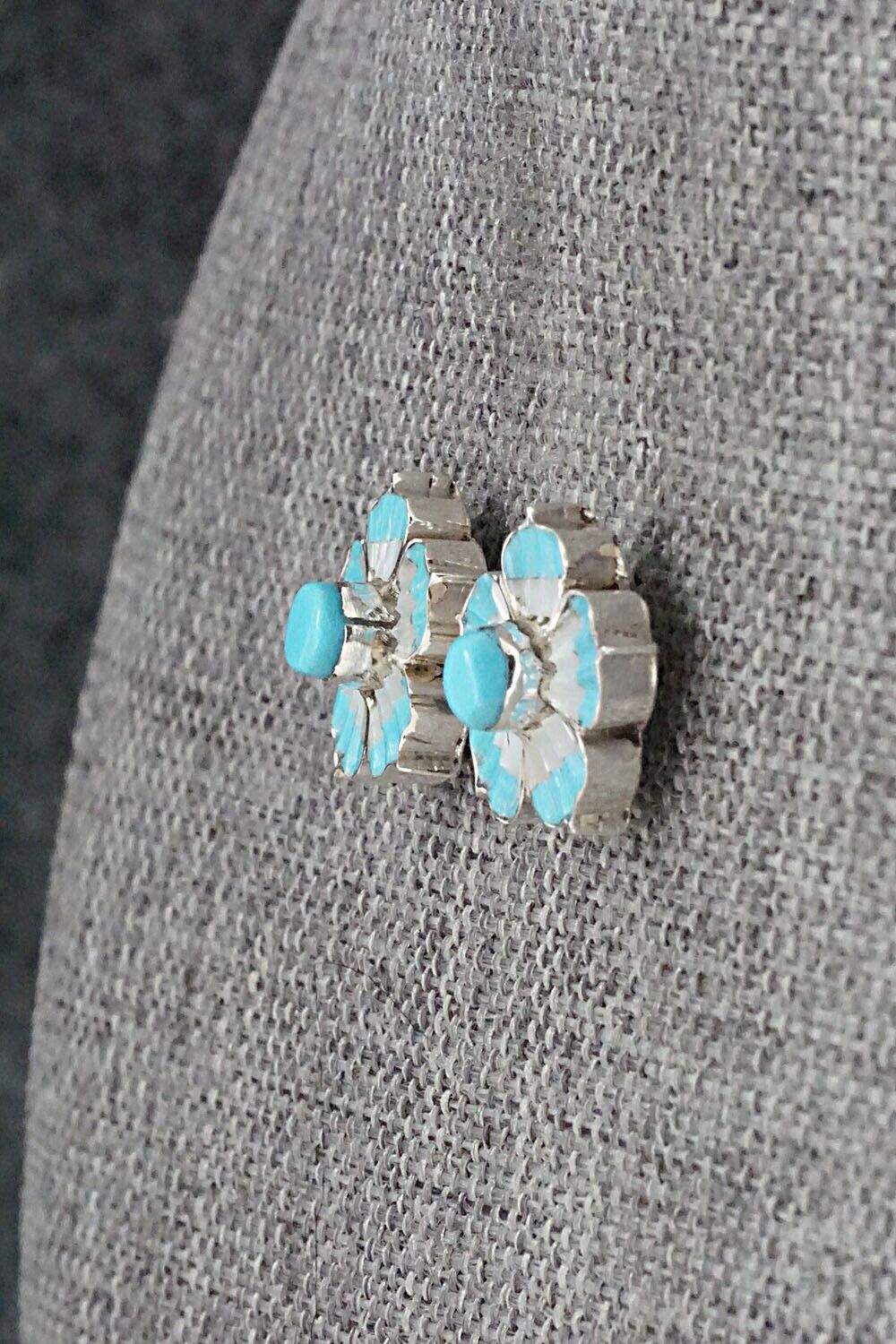 Turquoise, Mother of Pearl & Sterling Silver Earrings - Marsha Quam