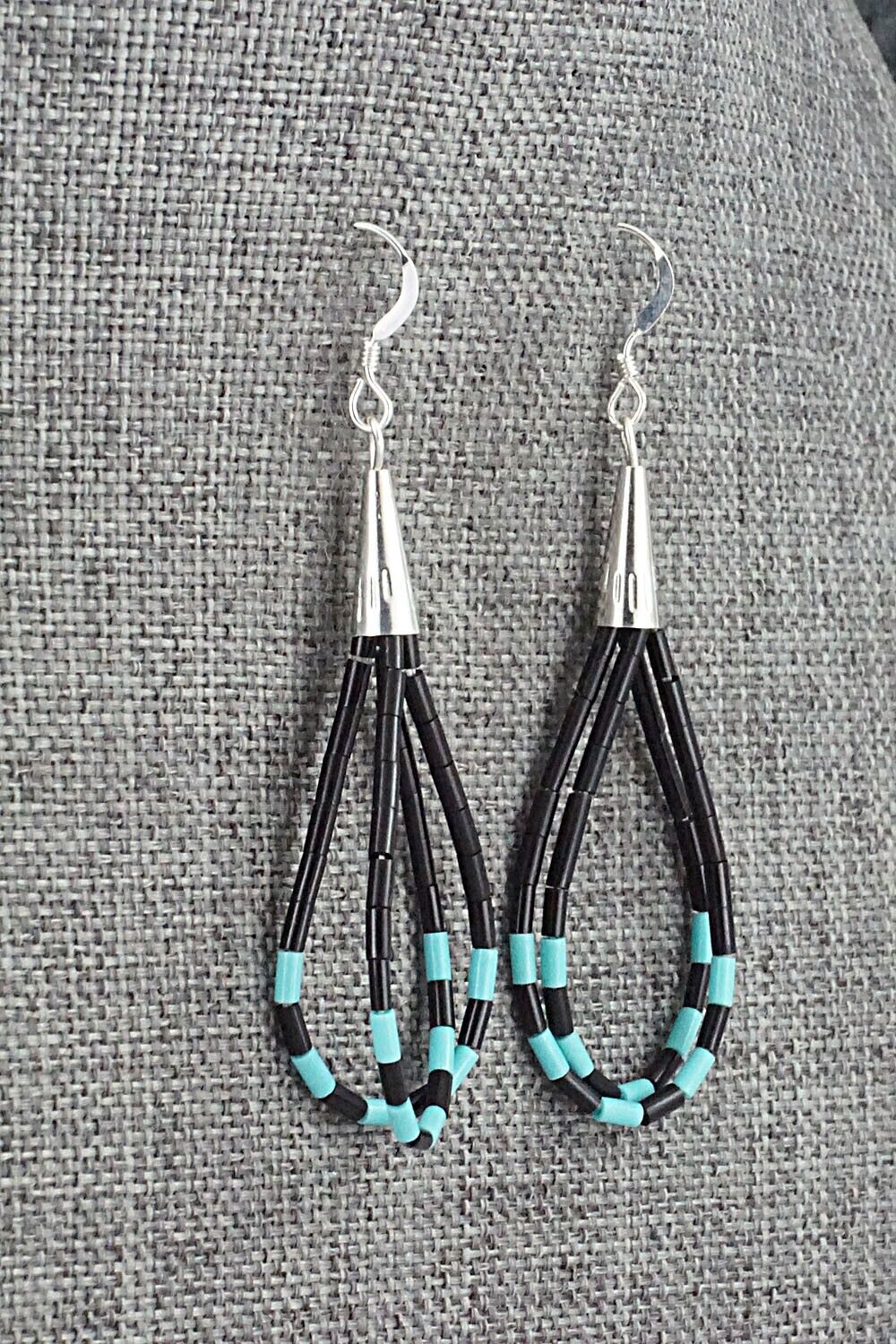 Jet, Turquoise & Sterling Silver Earrings - Ramona Bird