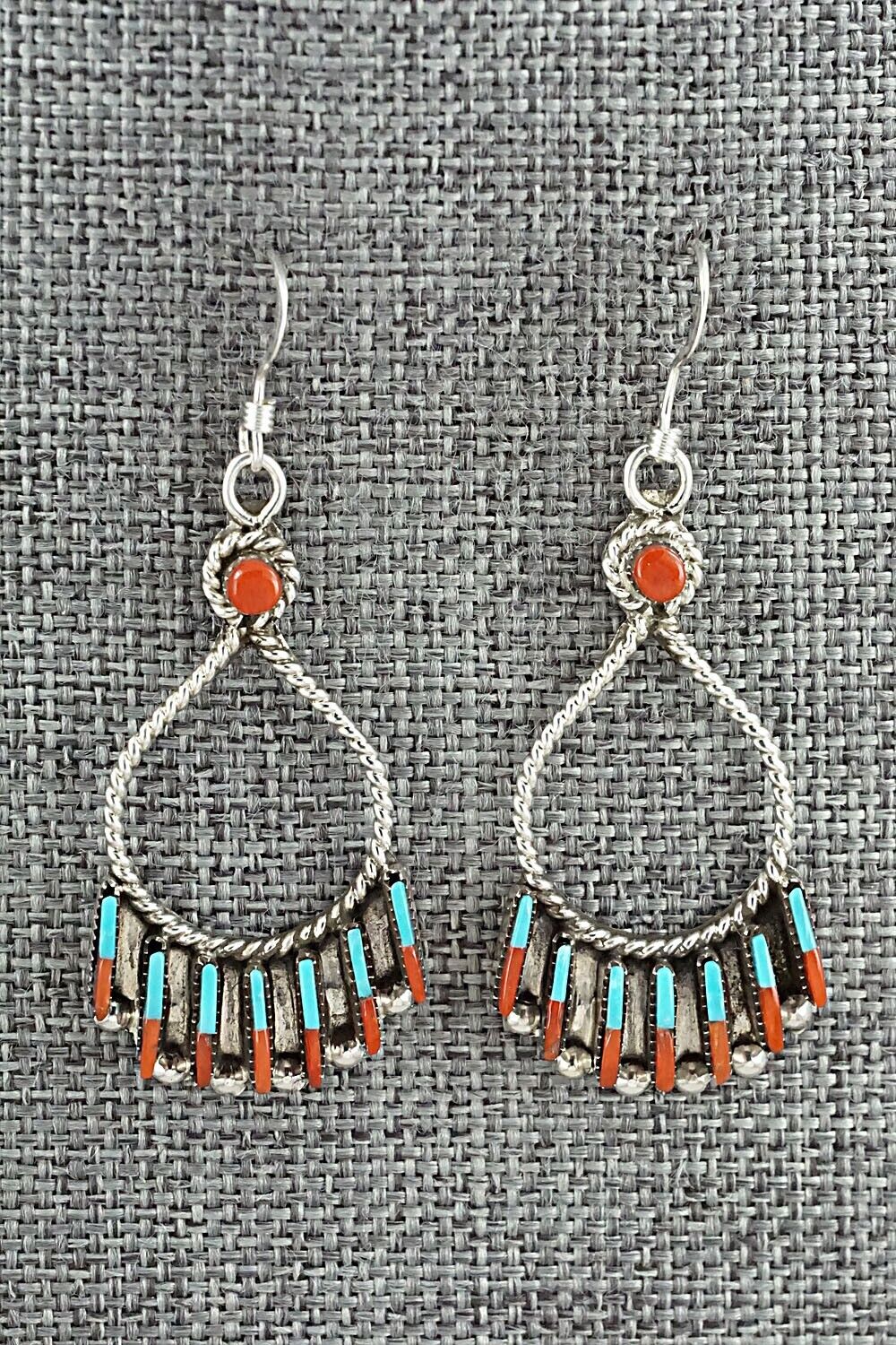 Turquoise, Coral & Sterling Silver Earrings - Carla Laconsello