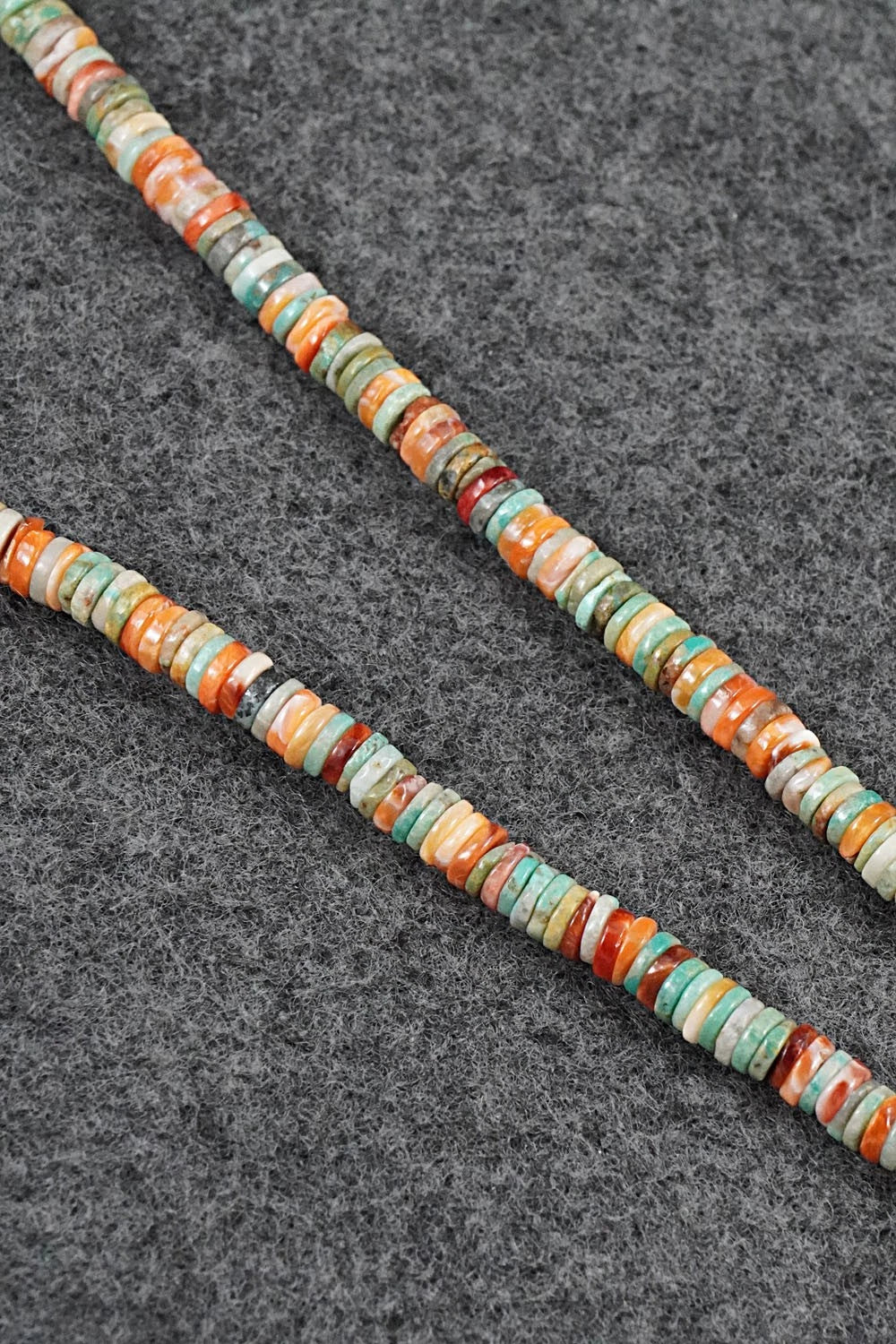 Turquoise, Spiny Oyster & Sterling Silver Necklace 17" - Doreen Jake