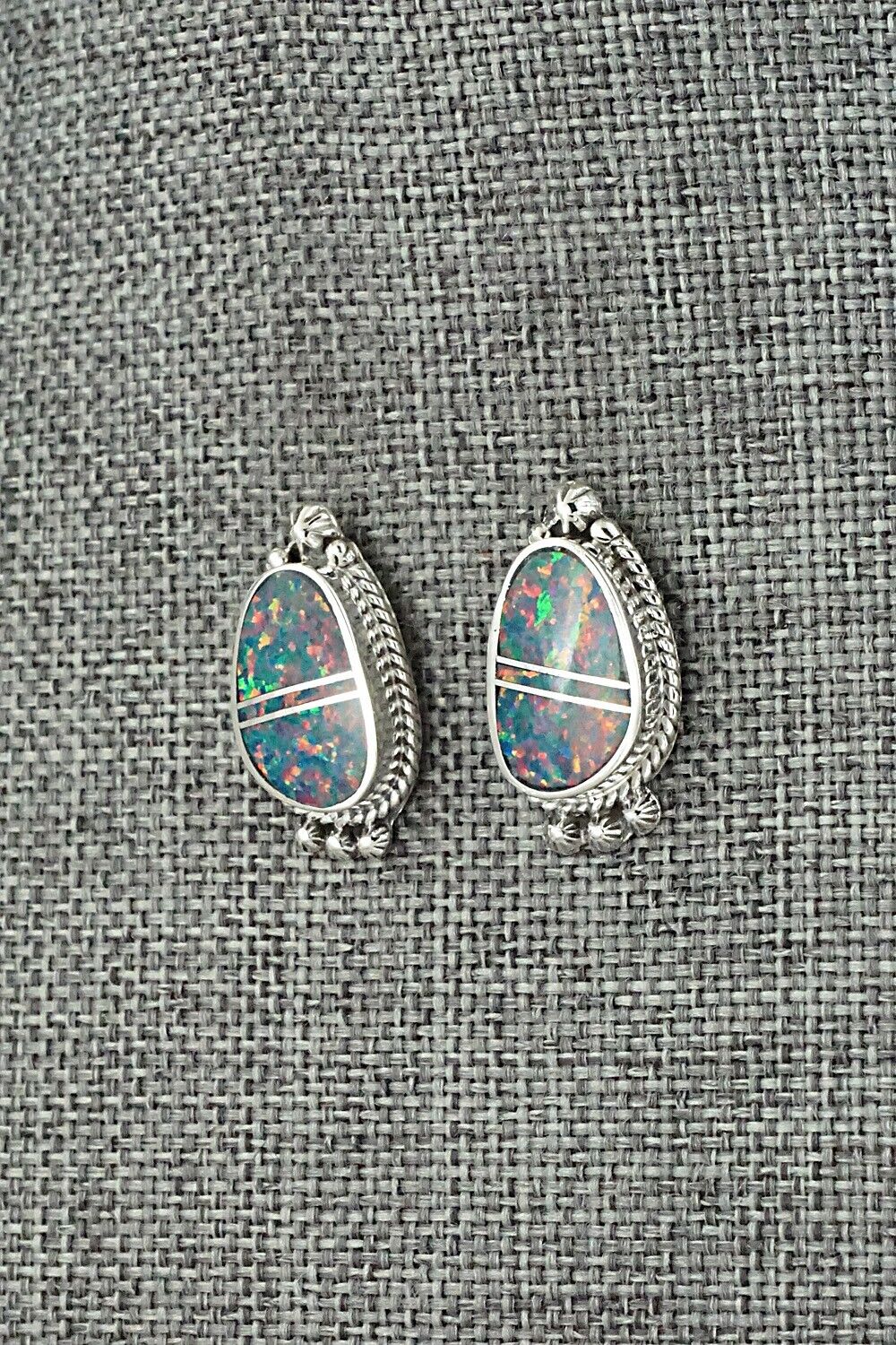 Opalite & Sterling Silver Inlay Earrings - James Manygoats