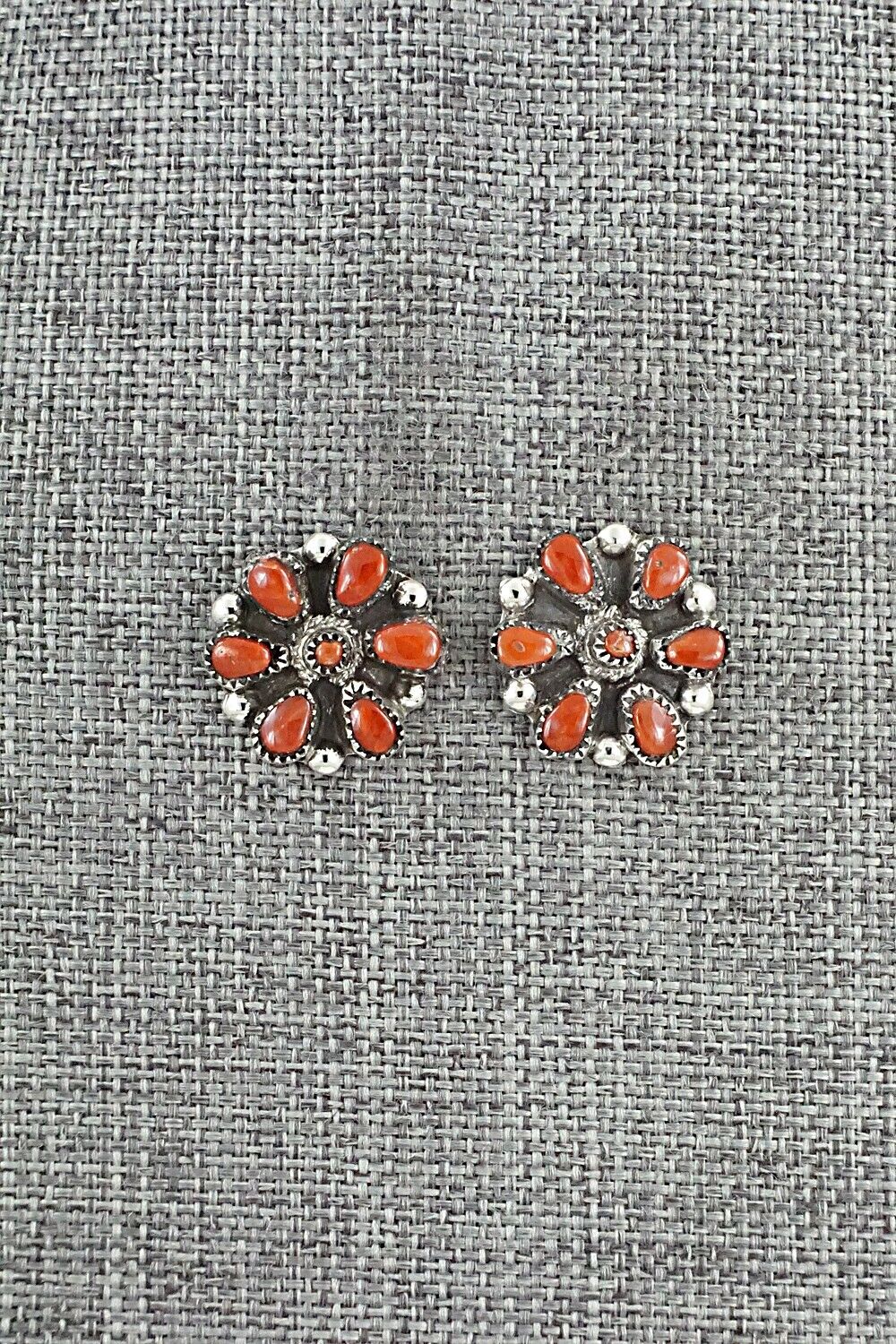 Coral & Sterling Silver Earrings - Lorencita Walela