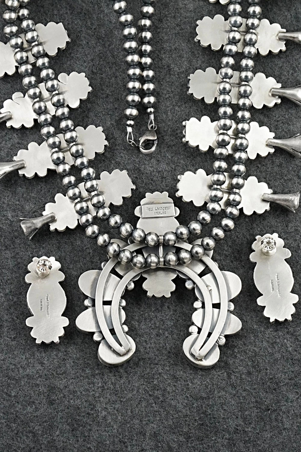 White Buffalo & Sterling Silver Squash Blossom Set - Paul Livingston