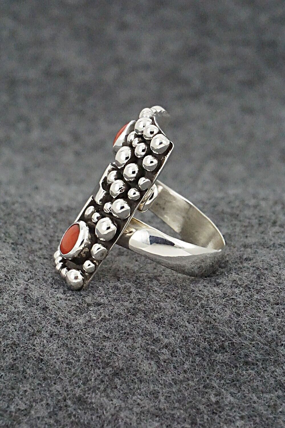 Coral and Sterling Silver Ring - Raymond Coriz - Size 7.5 Adj.
