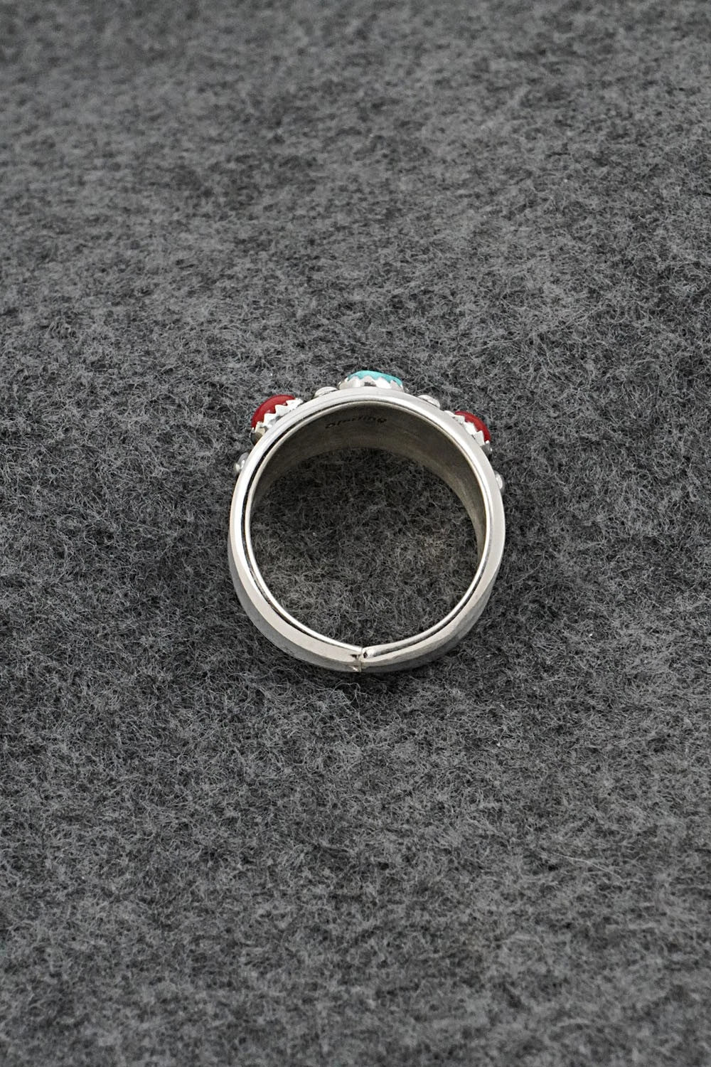 Turquoise, Coral & Sterling Silver Ring - Paul Largo - Size 9.5