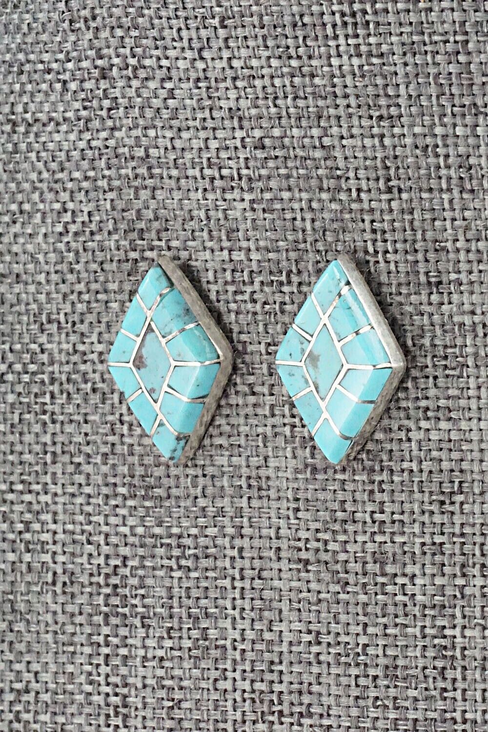 Turquoise & Sterling Silver Inlay Earrings - Constance Espaloose