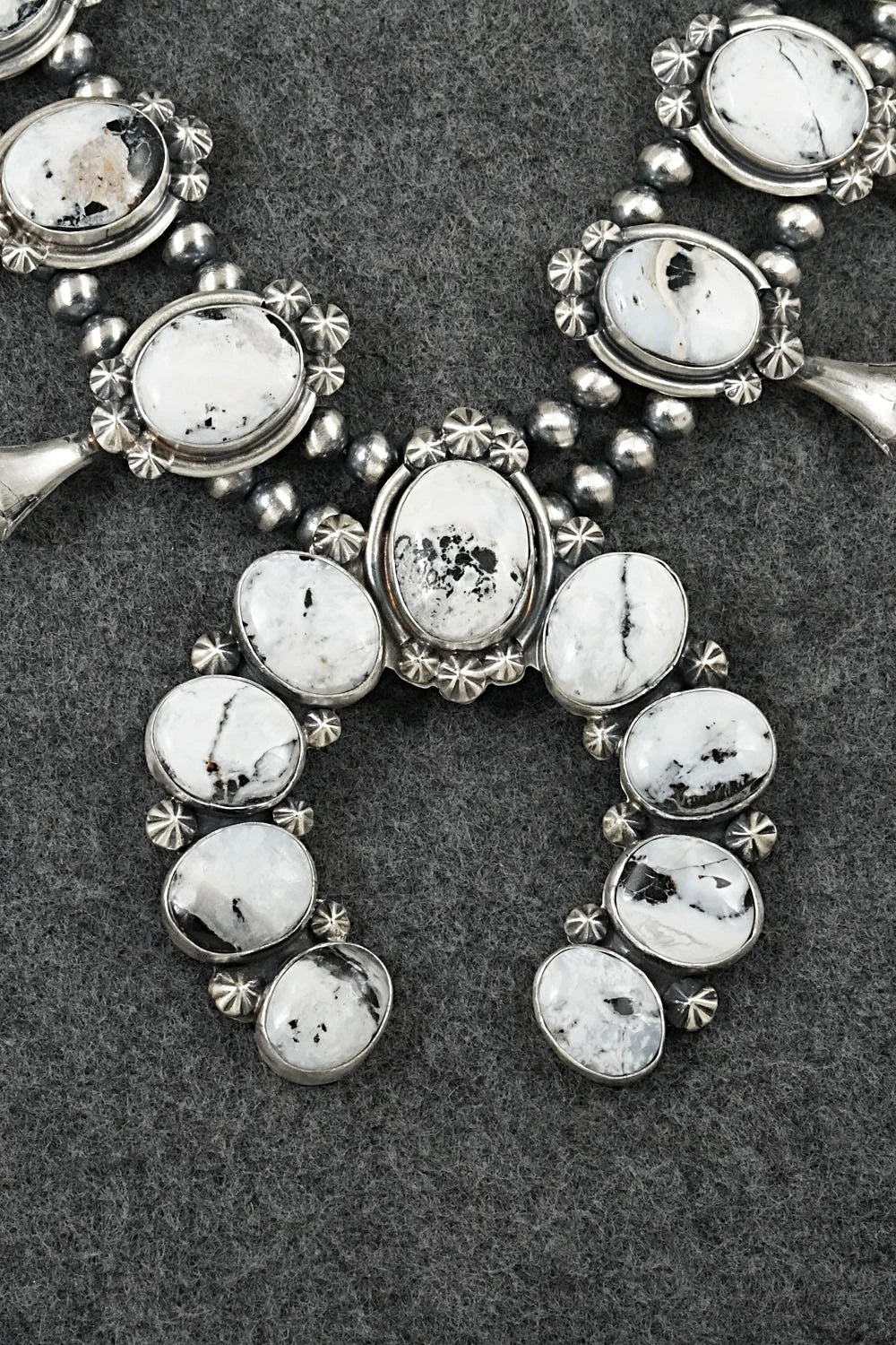 White Buffalo & Sterling Silver Squash Blossom Set - Darrin Livingston