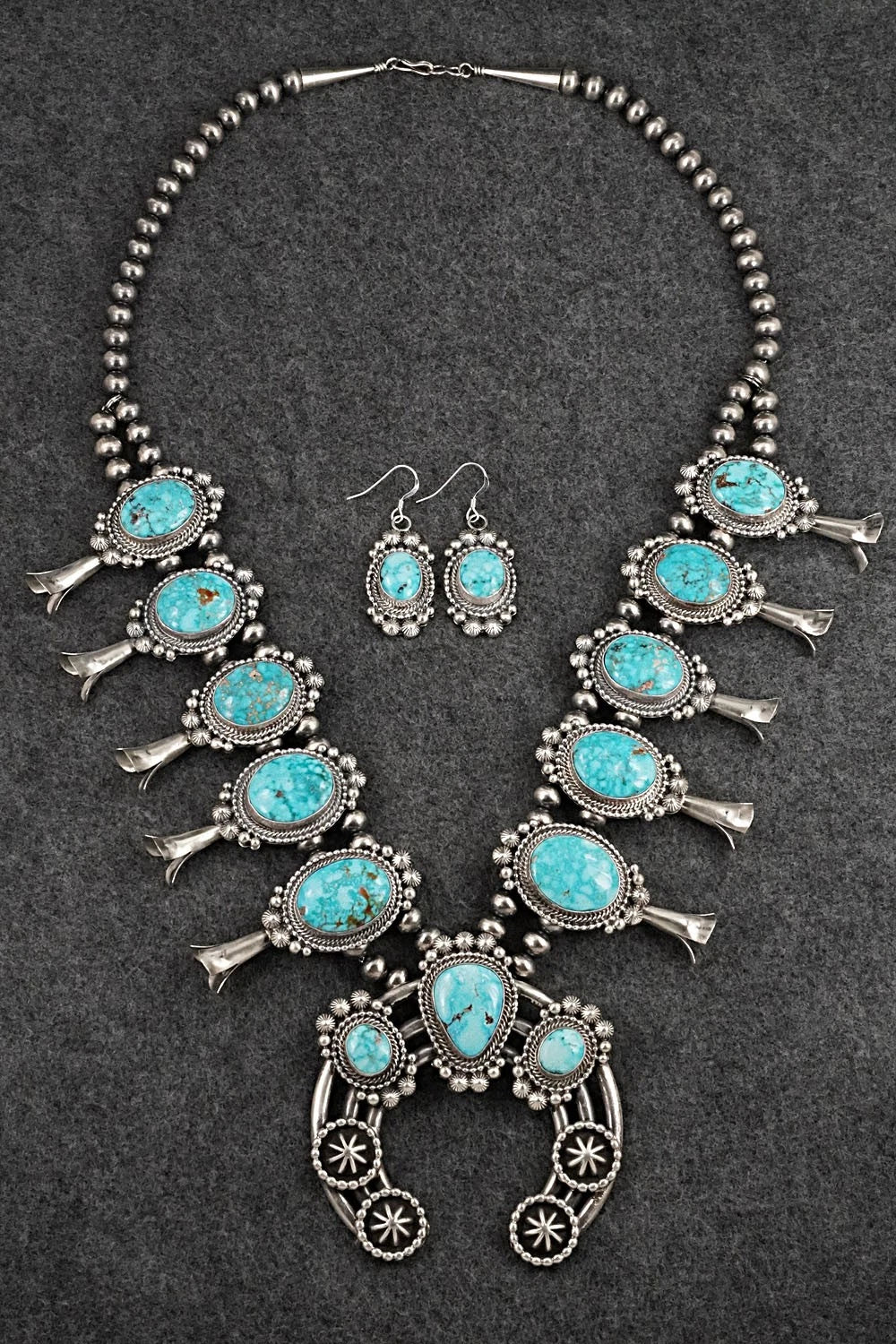 Turquoise & Sterling Silver Squash Blossom Set - Tom Lewis
