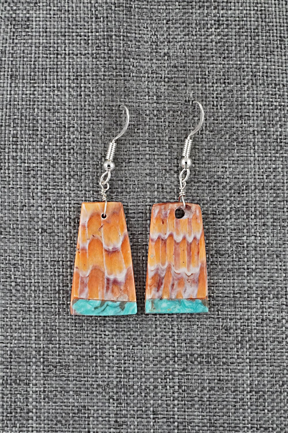 Spiny Oyster, Turquoise & Sterling Silver Earrings - Louise Pete