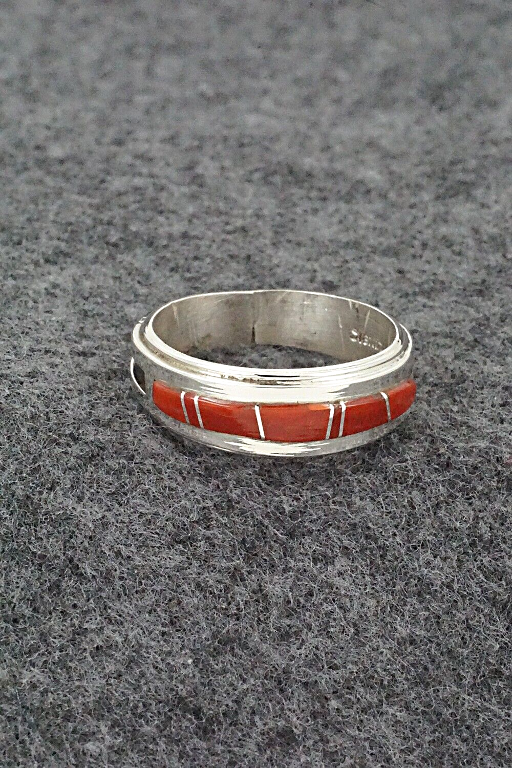 Coral & Sterling Silver Inlay Ring - Wilbert Muskett Jr. - Size 9.5