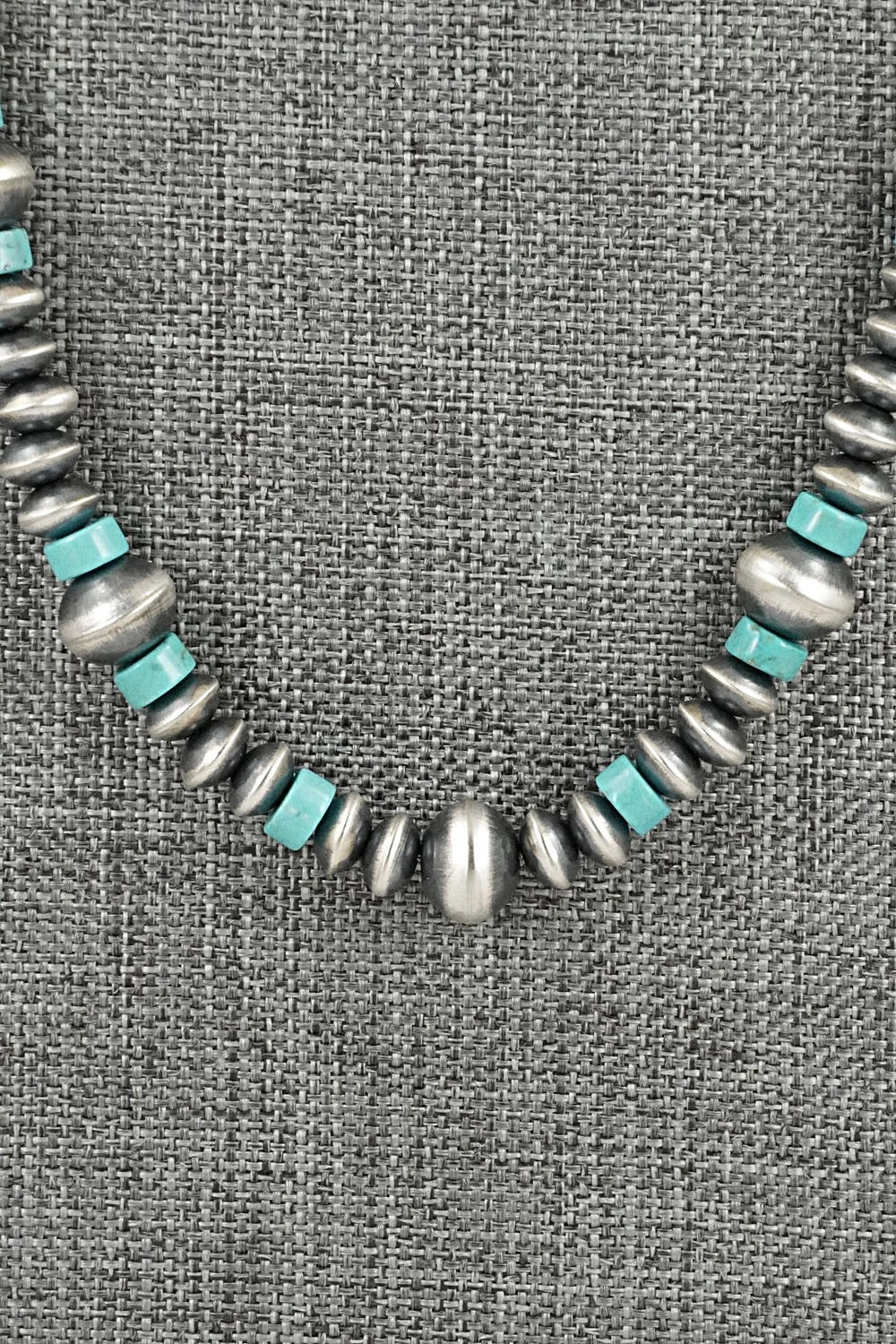 Turquoise & Sterling Silver Navajo Pearl Necklace 21" - Crystal Haley