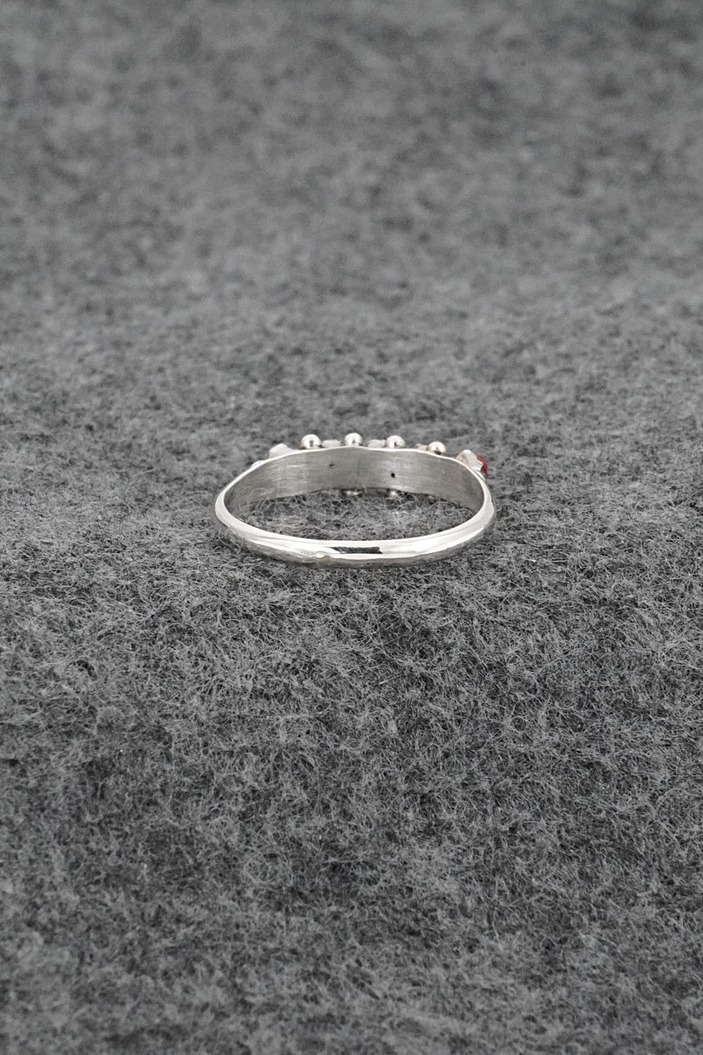Coral & Sterling Silver Ring - April Haloo - Size 8
