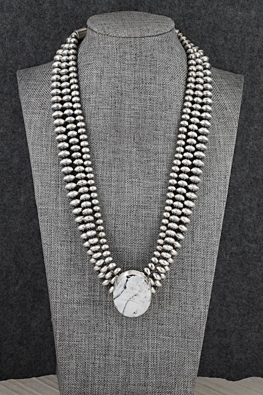 White Buffalo & Sterling Silver Navajo Pearl Necklace - Gruber & Halwood