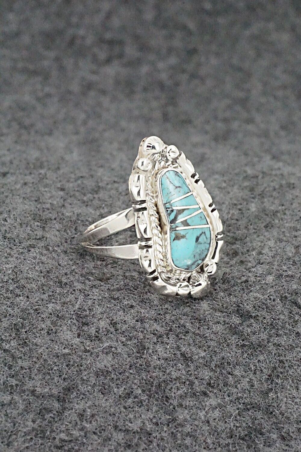 Turquoise & Sterling Silver Inlay Ring - James Manygoats - Size 8