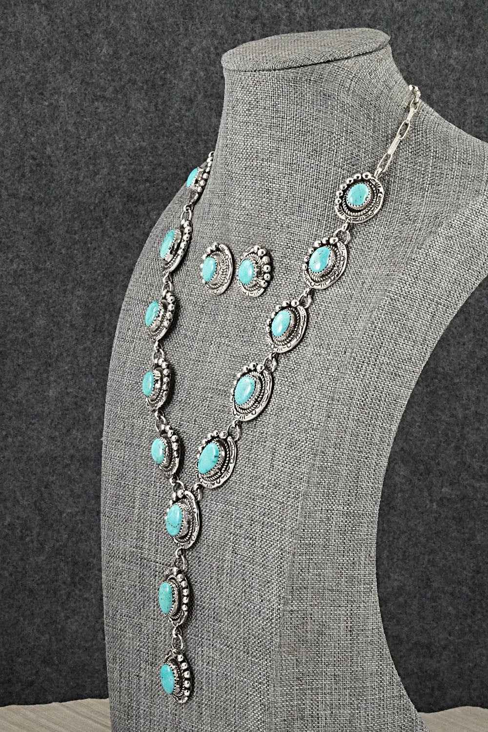 Turquoise & Sterling Silver Necklace and Earrings Set - Phil Nez