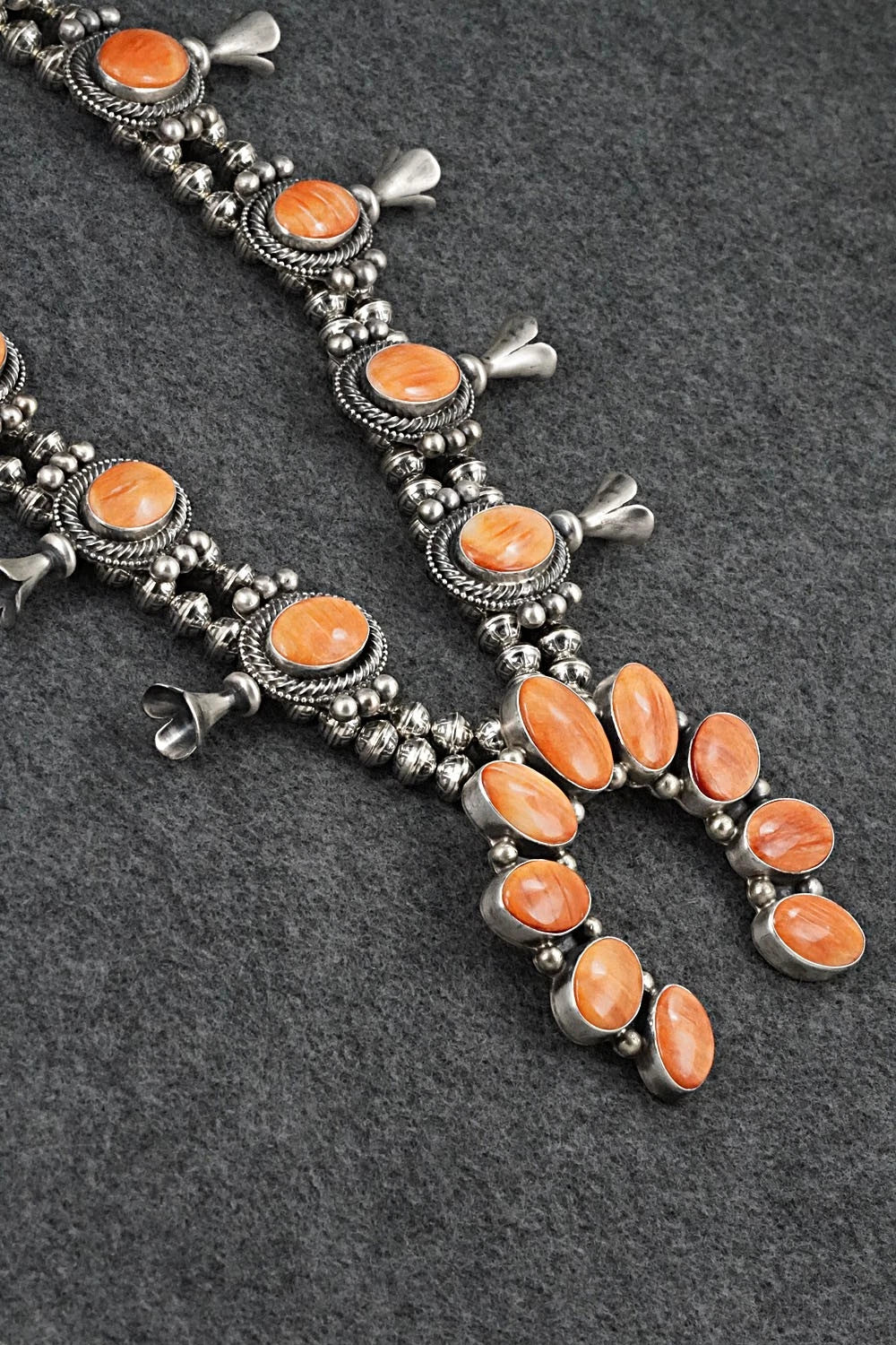 Spiny Oyster & Sterling Silver Squash Blossom Set - Kathleen Livingston