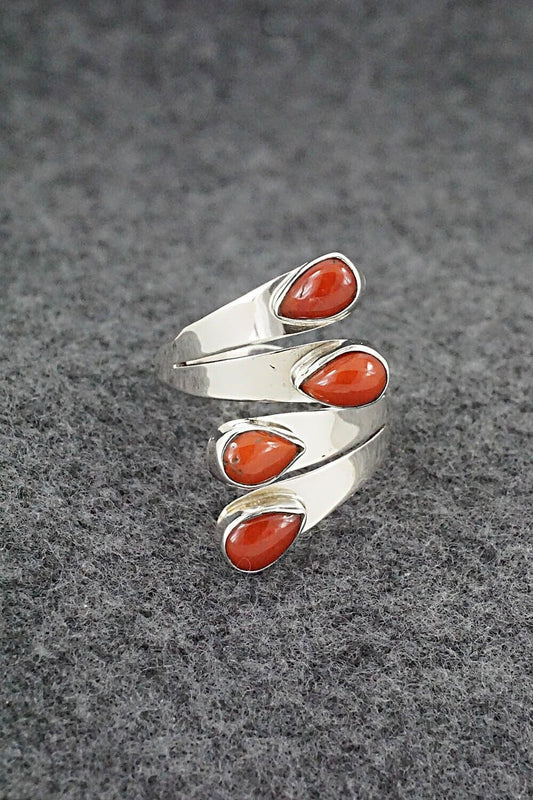 Coral & Sterling Silver Ring - Thomas Yazzie - Size 8.5
