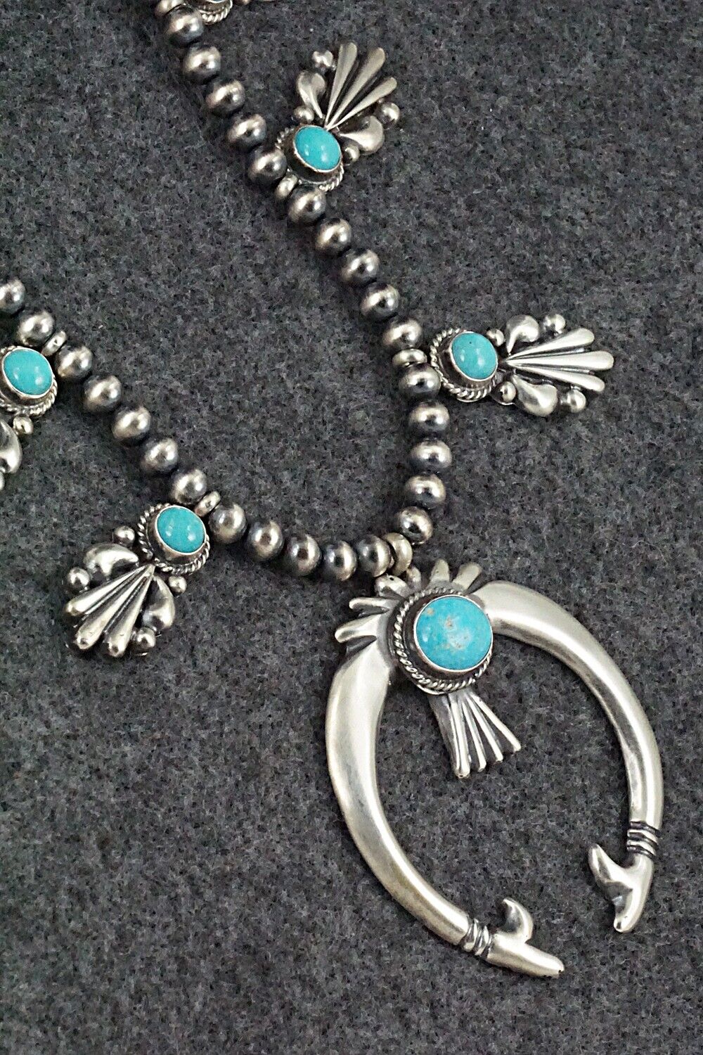 Turquoise & Sterling Silver Squash Blossom Necklace - Bobby Platero