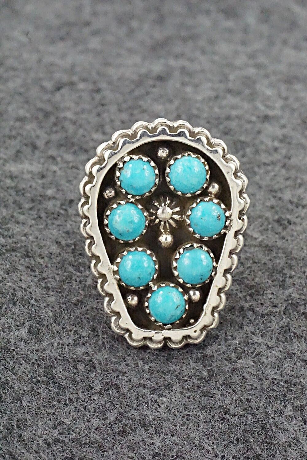 Turquoise & Sterling Silver Ring - Kenny Lonjose - Size 8