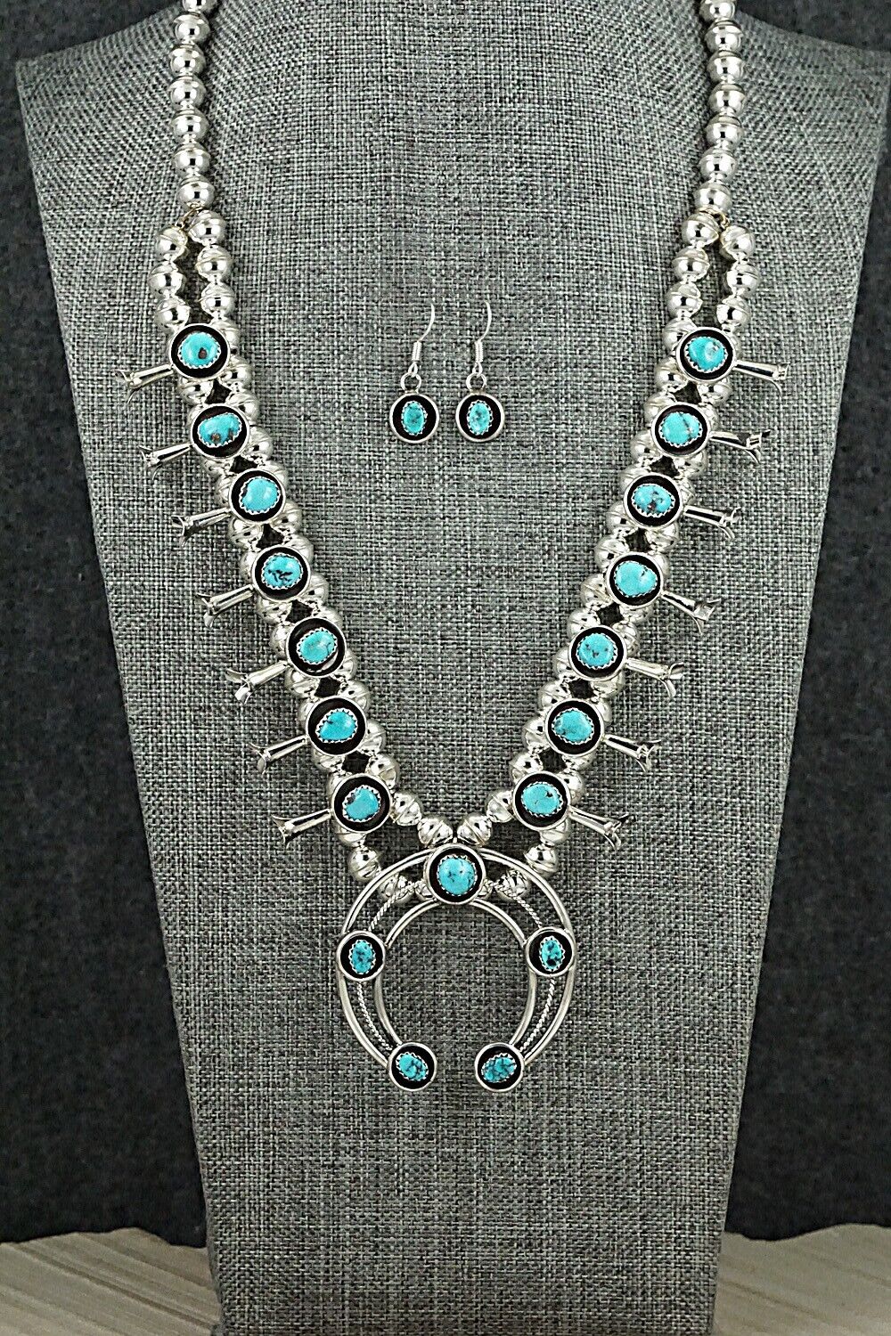 Turquoise & Sterling Silver Squash Blossom Set - Phil Garcia