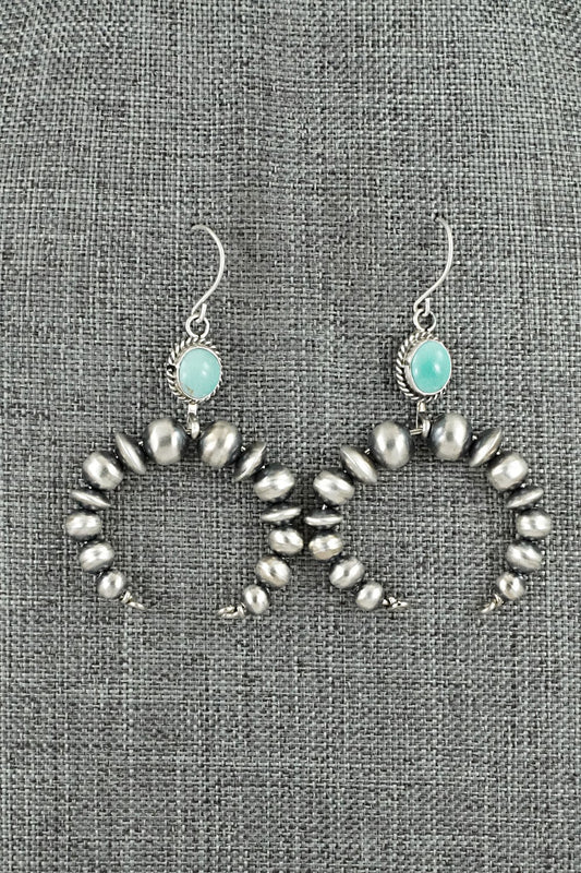 Turquoise & Sterling Silver Navajo Pearl Earrings - Rena Begay