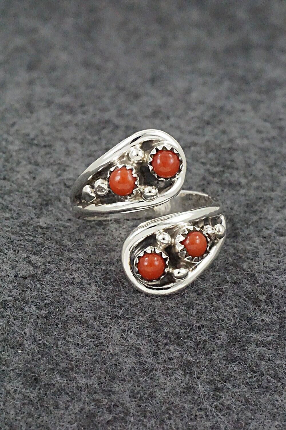 Coral & Sterling Silver Ring - Annette Chiquito - Size 9.5
