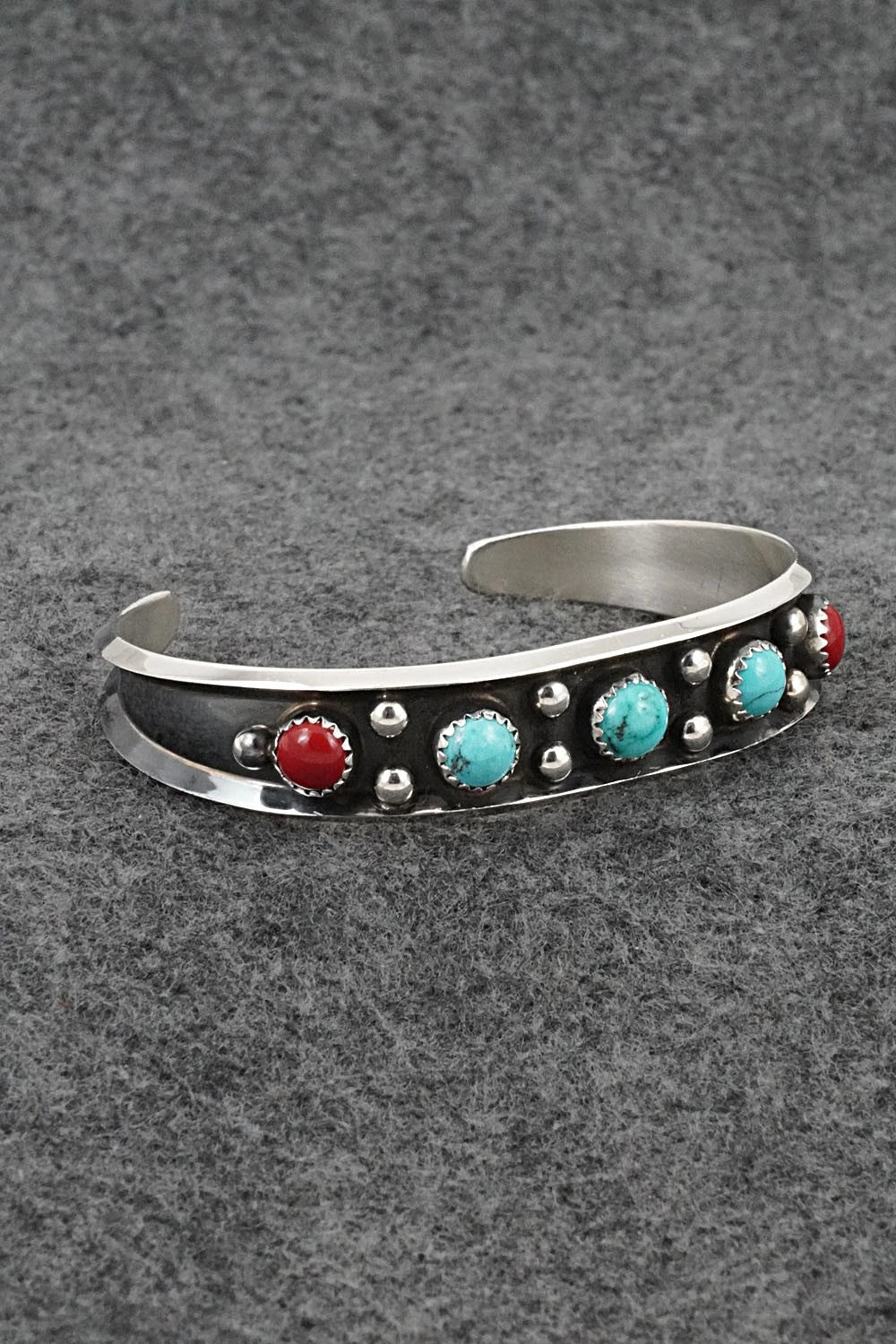 Turquoise, Coral & Sterling Silver Bracelet - Paul Largo
