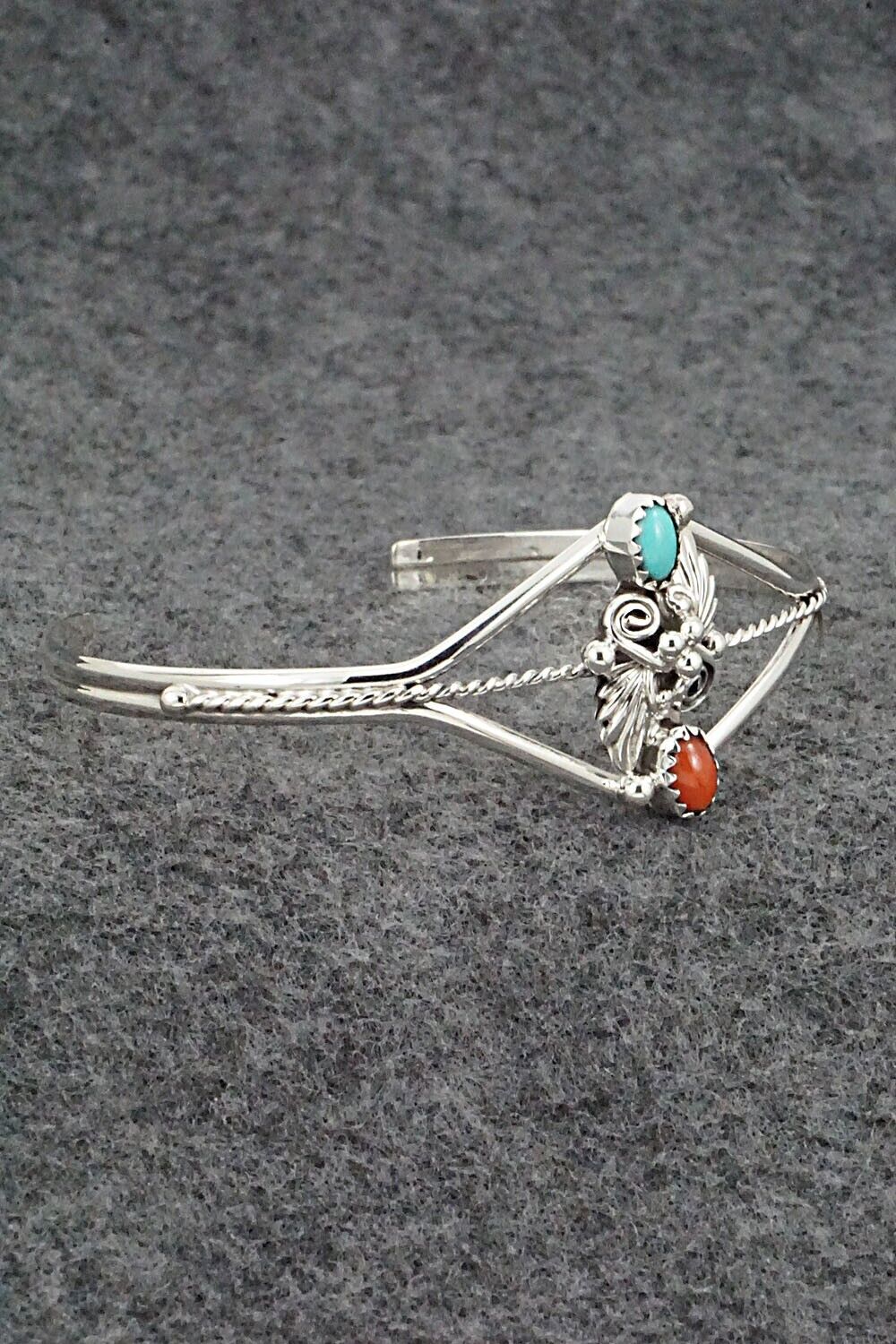Turquoise, Coral & Sterling Silver Bracelet - William Begay