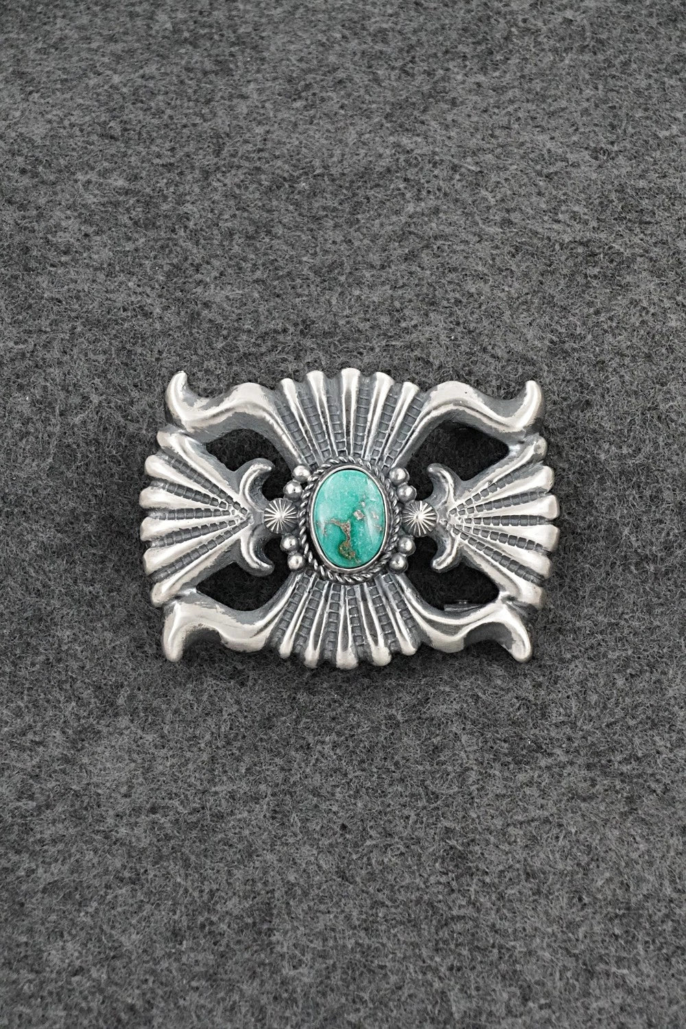 Turquoise & Sterling Silver Belt Buckle - Harrison Bitsue
