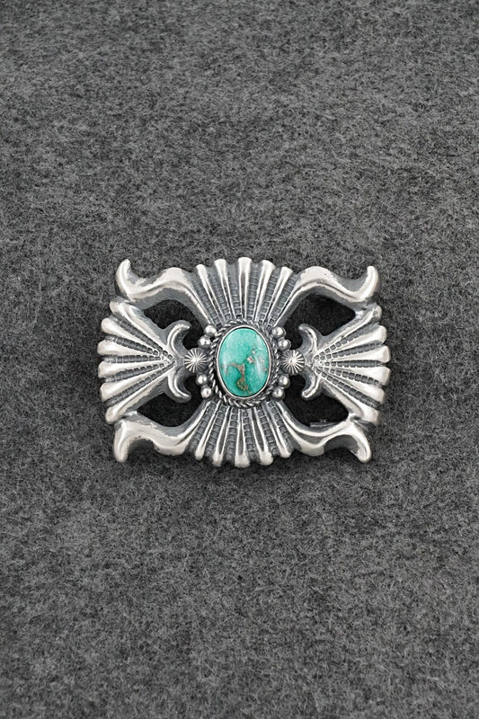 Turquoise & Sterling Silver Belt Buckle - Harrison Bitsue