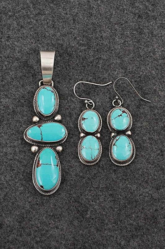 Turquoise & Sterling Silver Pendant and Earrings Set - Bobby Johnson