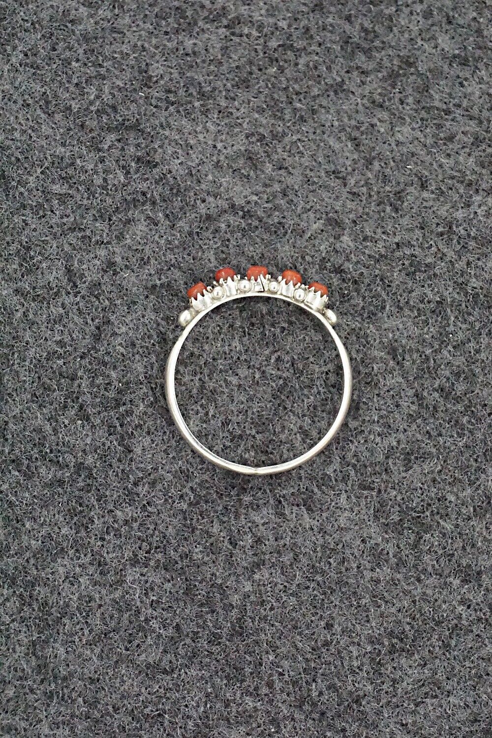 Coral & Sterling Silver Ring - April Haloo - Size 7.5