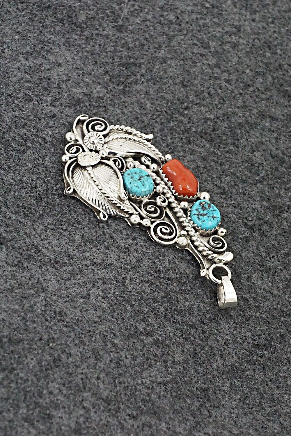 Turquoise, Coral & Sterling Silver Pendant - Martin Muskett